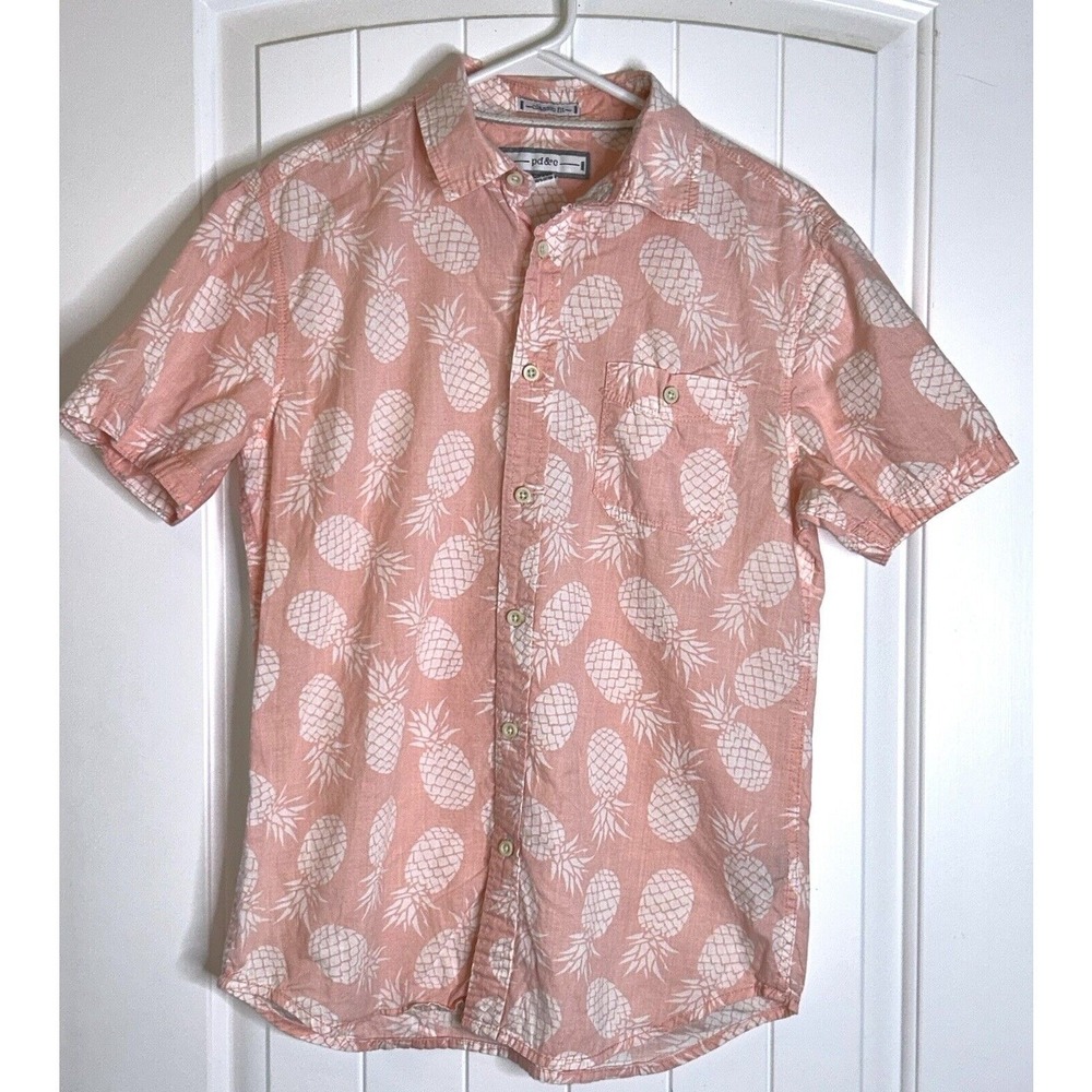 pdc mens shirt Pink With Pineapple Print, Short Sleeve Size S